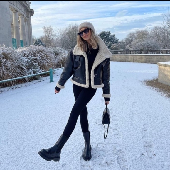 Zara Jackets & Coats Last One Zara Faux Leather Fleece Collar